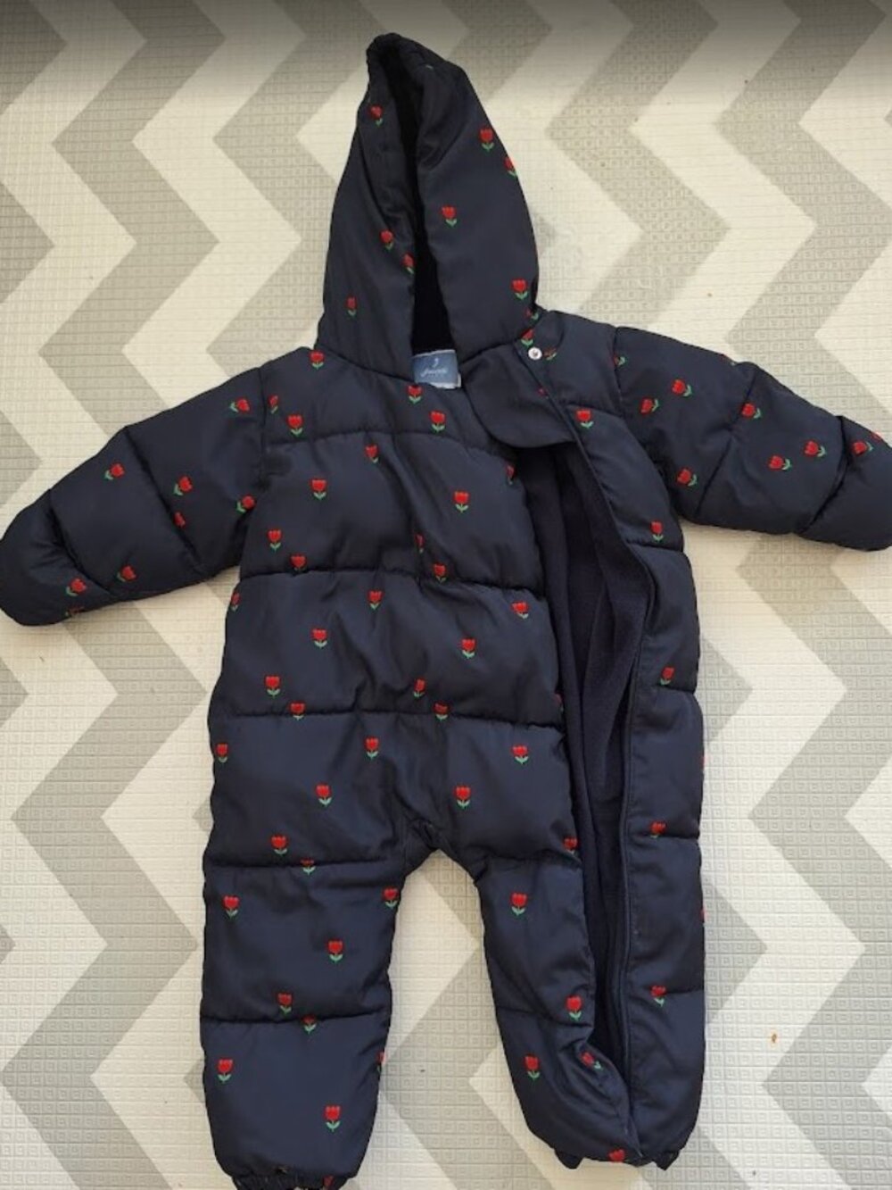 Jacadi snow suit 18 months blue with tulips